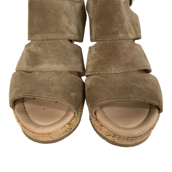 Cordani Sandals Womens Sz 8 Brown Suede Leather Peep Toe Ankle Strap Wedge - Picture 3 of 7